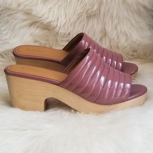 Beklina Patent Rose Ribbed Open Toe Clogs Mules